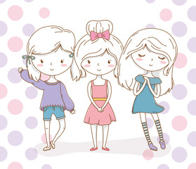 little girls group with pastel colors and dotted background