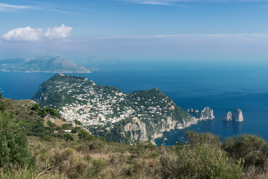 Italy, Isle of Capri, Looking Down on Capri Town from Monte Solaro