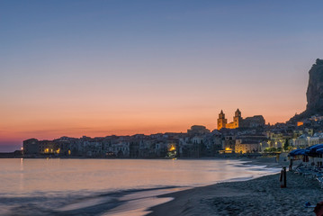 Italy, Sicily, Cefalu, Cefalu Beach at dawn