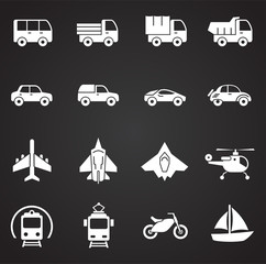 Transportation related icons set on background for graphic and web design. Simple illustration. Internet concept symbol for website button or mobile app.