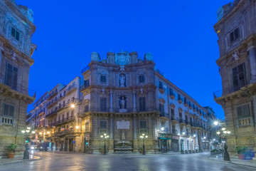 Fototapeta na wymiar Italy, Sicily, Palermo, Quattro Canti (Piazza Vigleena) at dawn