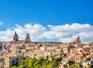 Naklejka na ściany i meble Santa Maria delli'Idria in the foreground and Ragusa Ibla Sicily behind