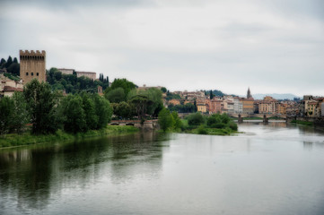 Fototapeta na wymiar Florence, Italy bridge across river