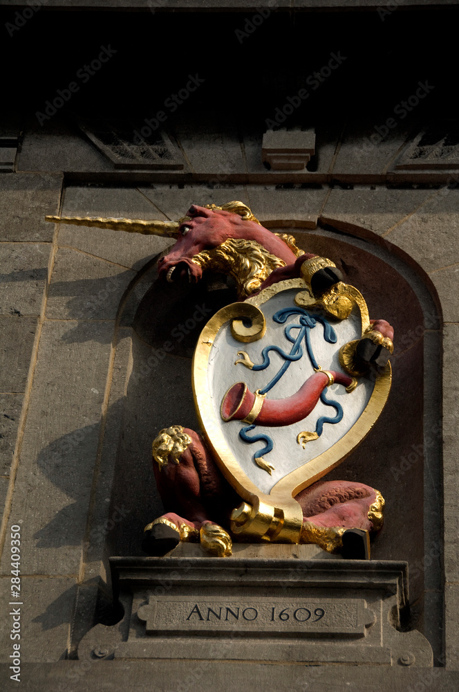 Canvas Prints The Netherlands (aka Holland), West Friesland, Hoorn. Unicorn & horn city crest.