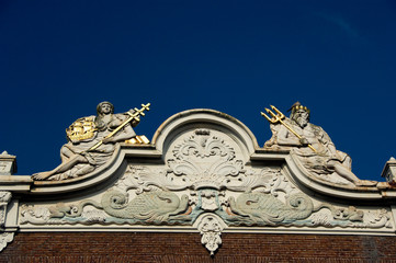 The Netherlands (aka Holland), Hoorn. Building with historic seafaring facade.