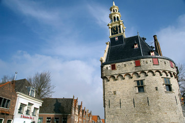 Obraz premium The Netherlands (aka Holland), West Friesland, Hoorn. Hoofdtoren tower located in historic Hoorn Harbor.