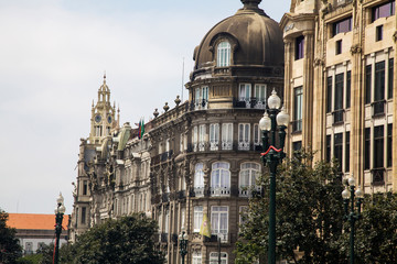 Naklejka premium Portugal, Porto, Porto city center with the tower of Avenida das Aliados
