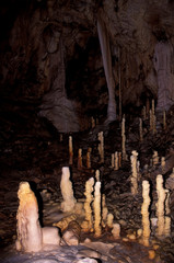 Romania, Transylvania. Stalactites and stalacmites in scarisoara cave