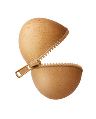 egg with zipper on white background with clipping path, Unzip Easter egg to found surprise thing.  © Nitiphol