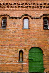 Russia, Golden Ring city of Uglich, located on the Volga. Detail of typical Russian, brick work.