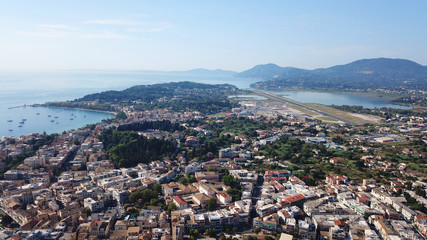 Fototapeta na wymiar Aerial drone view of iconic and picturesque old town of Corfu island a UNESCO world heritage site, Ionian, Greece