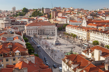 Fototapeta na wymiar View over Rossio square Praca Dom Pedro IV, Lisbon, Portugal