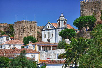 Fototapeta na wymiar Portugal, Obidos, Elevated View of the town with the Red Roofs and special architecture of the town