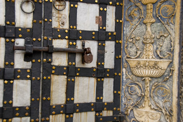 Russia, Moscow, The Kremlin. Cathedral of the Annunciation (aka Blagoveschensky Sobor) c. 15th-16th centuries, iron locked door.