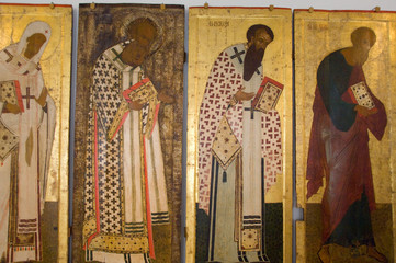 Obraz premium Russia, Volga-Baltic Waterway, Goritzy. Kirillo-Belozersky Monastery, founded in 1397 by St. Cyril. Icon Museum. 15th century Icons.