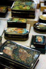 Russia, Golden Ring city of Yaroslavl. High quality traditional Russian lacquer boxes.