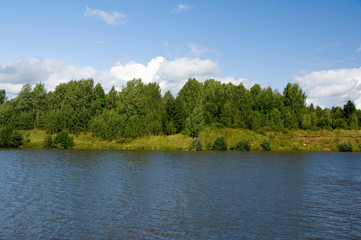 Russia, Typical river views between Goritzy & Kizhi Island, White Lake area.