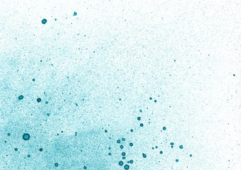 Abstract hand painted background for creative design of posters, cards, banners, invitations, wallpapers. Turquoise and white colours. Watercolour paints on a white paper. 