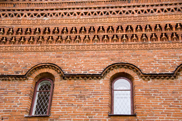 Russia, Golden Ring city of Uglich, located on the Volga. Detail of typical Russian, brick work.