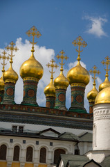 Russia, Moscow, The Kremlin. Terem Palace, guilded cupolas top the Czarina's Golden Chamber. 