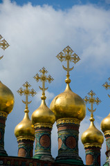 Russia, Moscow, The Kremlin. Terem Palace, guilded cupolas top the Czarina's Golden Chamber. 
