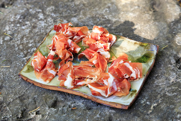 Spain, Balearic Islands, Mallorca. Esporles. Prosciutto.