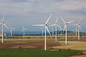 Aerial view of wind turbines Huelva Province, Spain