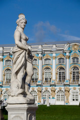 Russia, St. Petersburg, Catherine's Palace (aka Bolshoi Yekaterinsky Dvorets). Palace view from gardens. 