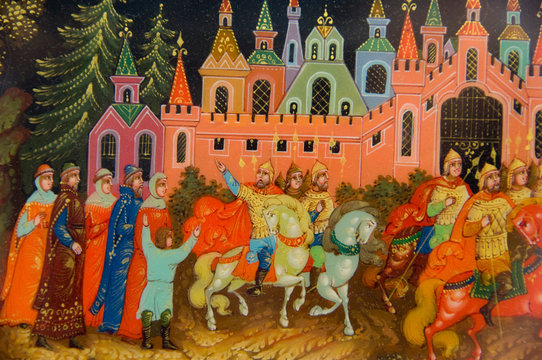 Russia, Moscow, Arbat Street. Popular shopping area filled with up-scale stores & cafes. Typical painted Russian lacquer box.