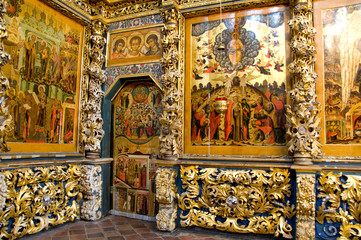 Obraz premium Russia, Golden Ring city of Yaroslavl. 17th century Church of Elijah the Prophet (aka Tserkov Ilyi Proroka) located on Sovietskaya ploshchad, interior. UNESCO 