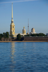 Russia, St. Petersburg, Hare Island, Peter and Paul Fortress, Bell Tower. SS Peter & Paul Cathedral...