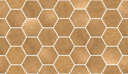 Foto op Plexiglas Marmeren hexagons Bronzen tegels. Naadloze aquarel patroon. Decoratieve artistieke achtergrond. Trendy creatief ontwerp. Handgemaakte textuur.