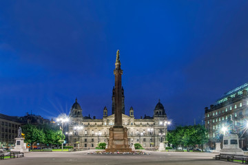 UK, Scotland, Glasgow, George Square at Dawn, the main square in central Glasgow named after King George III and originally laid out in 1781
