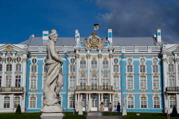 Russia, St. Petersburg, Catherine's Palace (aka Bolshoi Yekaterinsky Dvorets). Palace view from...