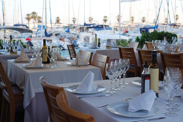 restaurant in port of Sitges, Spain