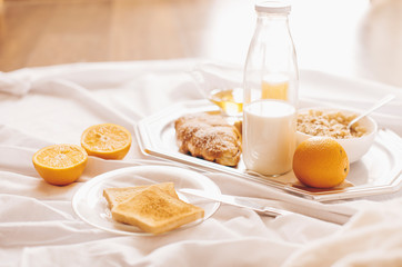 Breakast. Food. Eating. Good morning. Love concept. Love bed. Bedroom. 