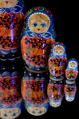 Russia, Russian handicrafts. Traditional painted matryoshka dolls.