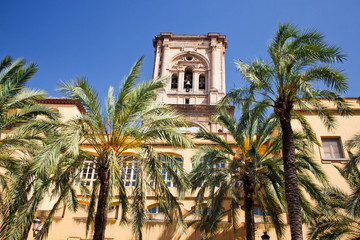 Spain, Granada. The bell tower of the Granada Cathedral.