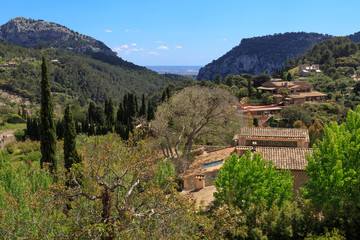 Fototapeta premium Spain, Balearic Islands, Mallorca, Valldemossa. The Royal Carthusian Monastery, Real Cartuja. View from grounds.