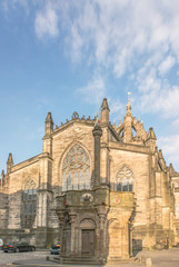 Fototapeta na wymiar Great Britain, Scotland, Edinburgh. Market Square and St. Giles Cathedral