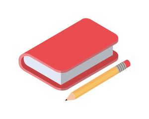 book of school with pencil on white background