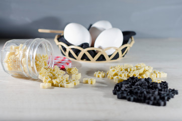 pasta, black and yellow noodles with or without glutem-free egg