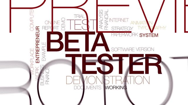Beta tester animated word cloud. Kinetic typography.
