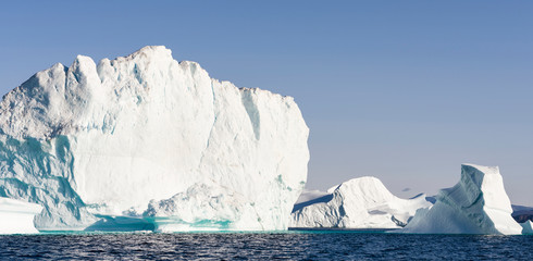 Icebergs in the Uummannaq fjord system, northwest Greenland.