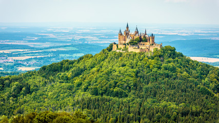 Hohenzollern Castle on mountain top, Germany. This castle is a famous landmark in vicinity of...