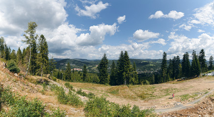 Panorama of Polish Beskids in summer day.