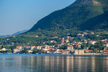 Fototapeta na wymiar Town along Bay of Kotor, Montenegro, Europe