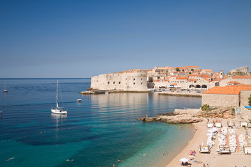 Fototapeta na wymiar Area around Lazareti City Beach and Banje Beach, Walled City of Dubrovnik, Southeastern Tip of Croatia, Dalmation Coast, Adriatic Sea, Croatia, Eastern Europe