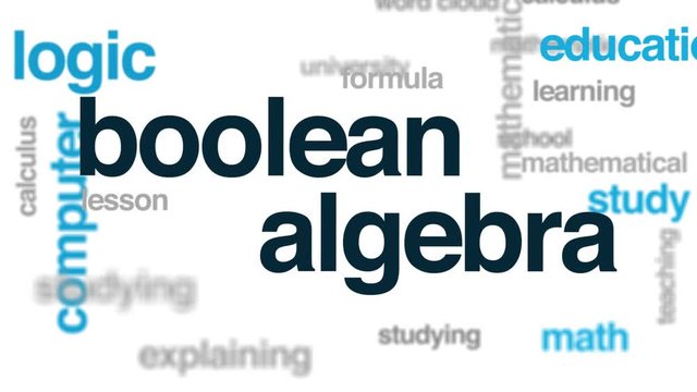 Boolean algebra animated word cloud. Kinetic typography.