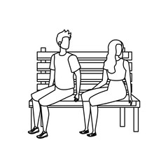 Fototapeta na wymiar young lovers couple seated in park chair characters